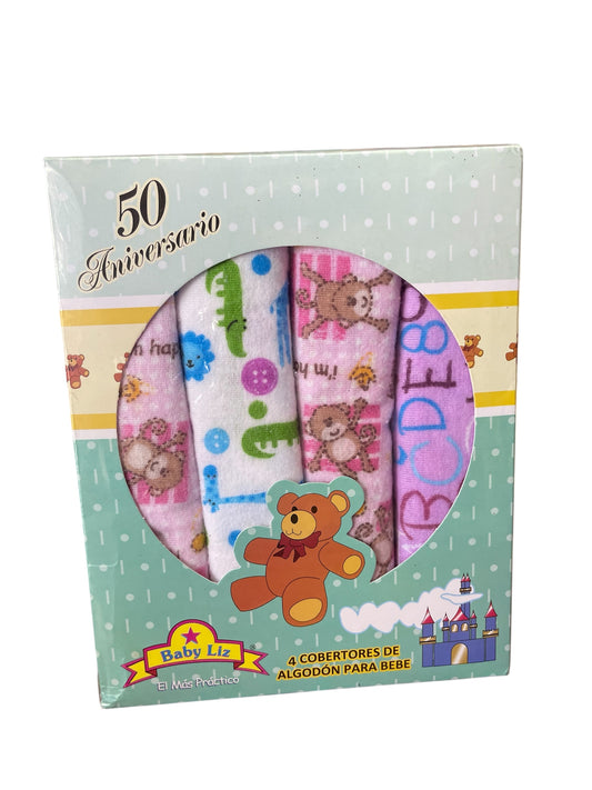 Paquete 4 Sabanas Para Bebe Recien Nacido 100% Algodón Liz