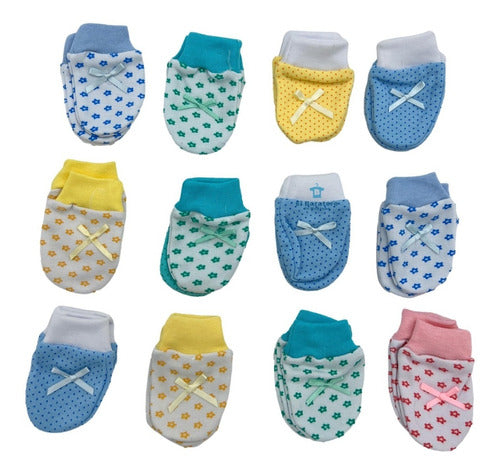 12 Pares Manoplas Guantes Bebe Niña Niño Moño Fino