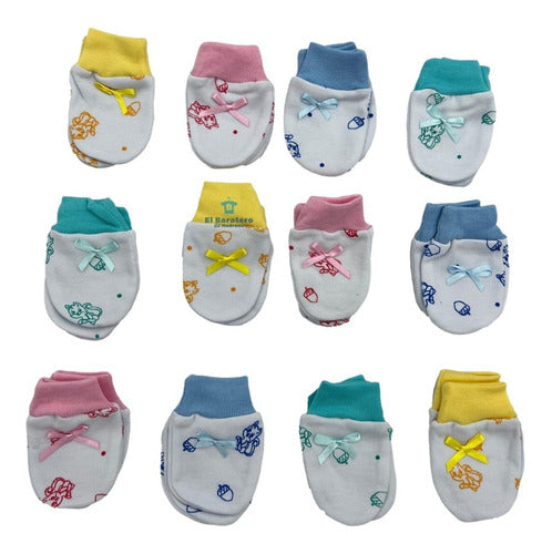 12 Pares Manoplas Guantes Bebe Niña Niño Moño Fino