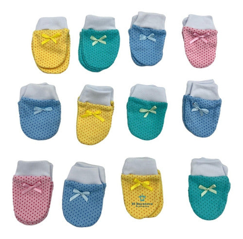 12 Pares Manoplas Guantes Bebe Niña Niño Moño Fino