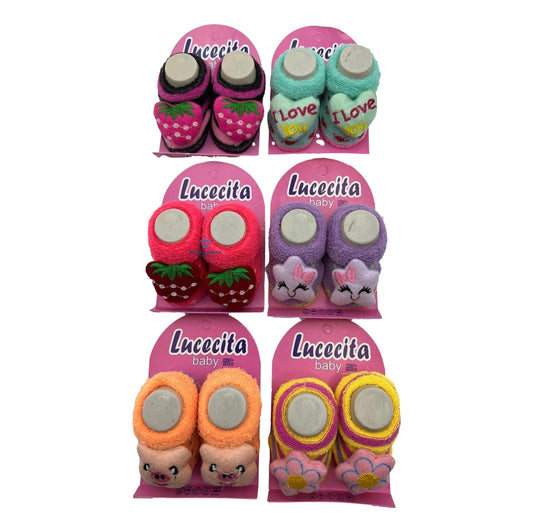 6 Pares Zapatitos Calcetín Bebe Niña Caritas Lucecita