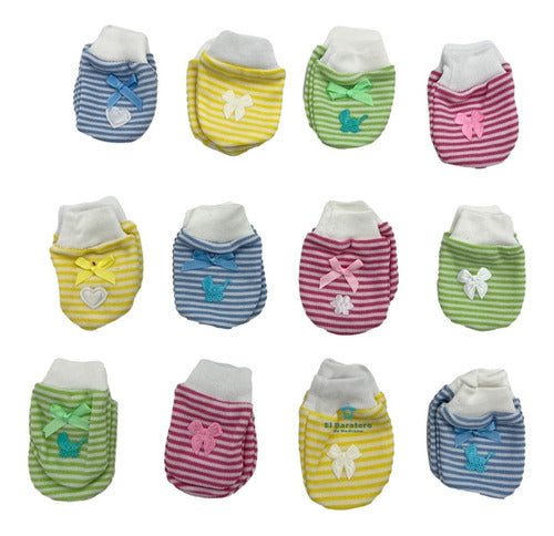 12 Pares Manoplas Guantes Bebe Niña Niño Moño Fino