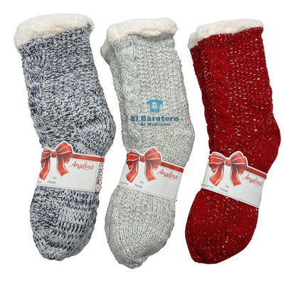 3 Calcetines Calentador Antiderrapante Navideño Aborregado 2