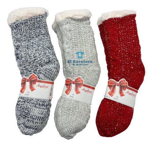3 Calcetines Calentador Antiderrapante Navideño Aborregado 2